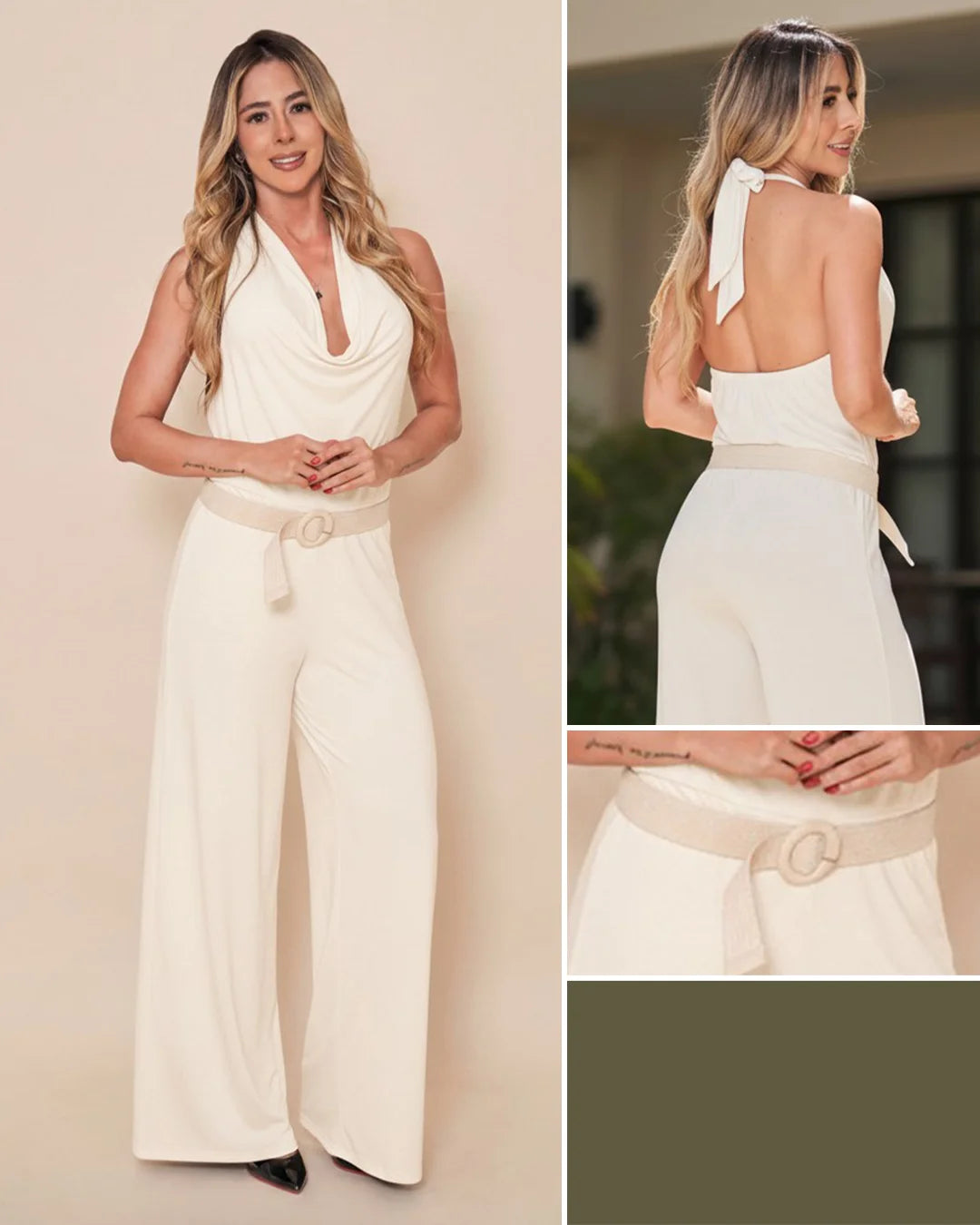 MARFIL - enterizo-blusa-estraple-con-drapeado-amarre-en-cuello-pantalon-largo-marfil