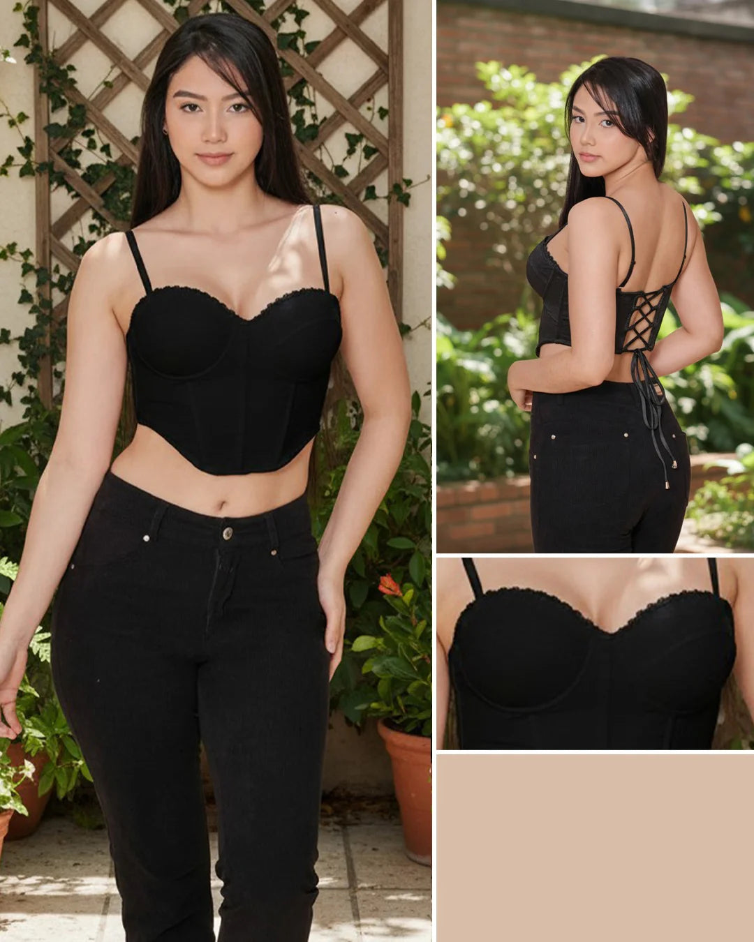 NEGRO - corset-corto-estraple-con-copa-varilla-tela-blonda-negro