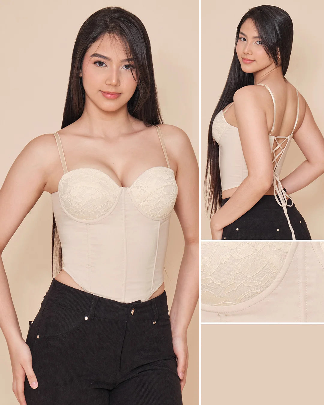 CREMA - corset-estraple-corto-con-tira-brassier-remache-en-espalda-crema