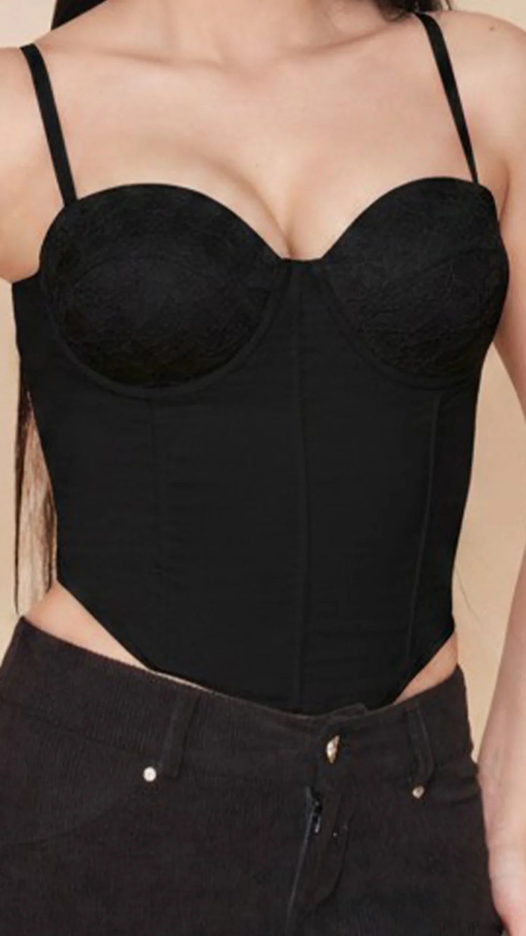 NEGRO - corset-estraple-corto-con-tira-brassier-remache-en-espalda-negro