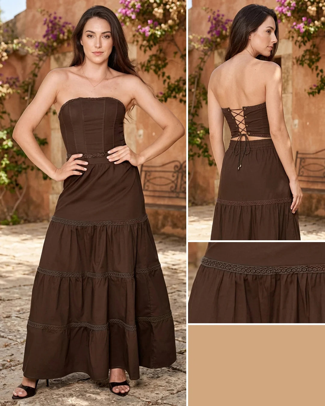 CHOCOLATE - conjunto-corset-estraple-con-varillas-falda-4-tiempos-chocolate