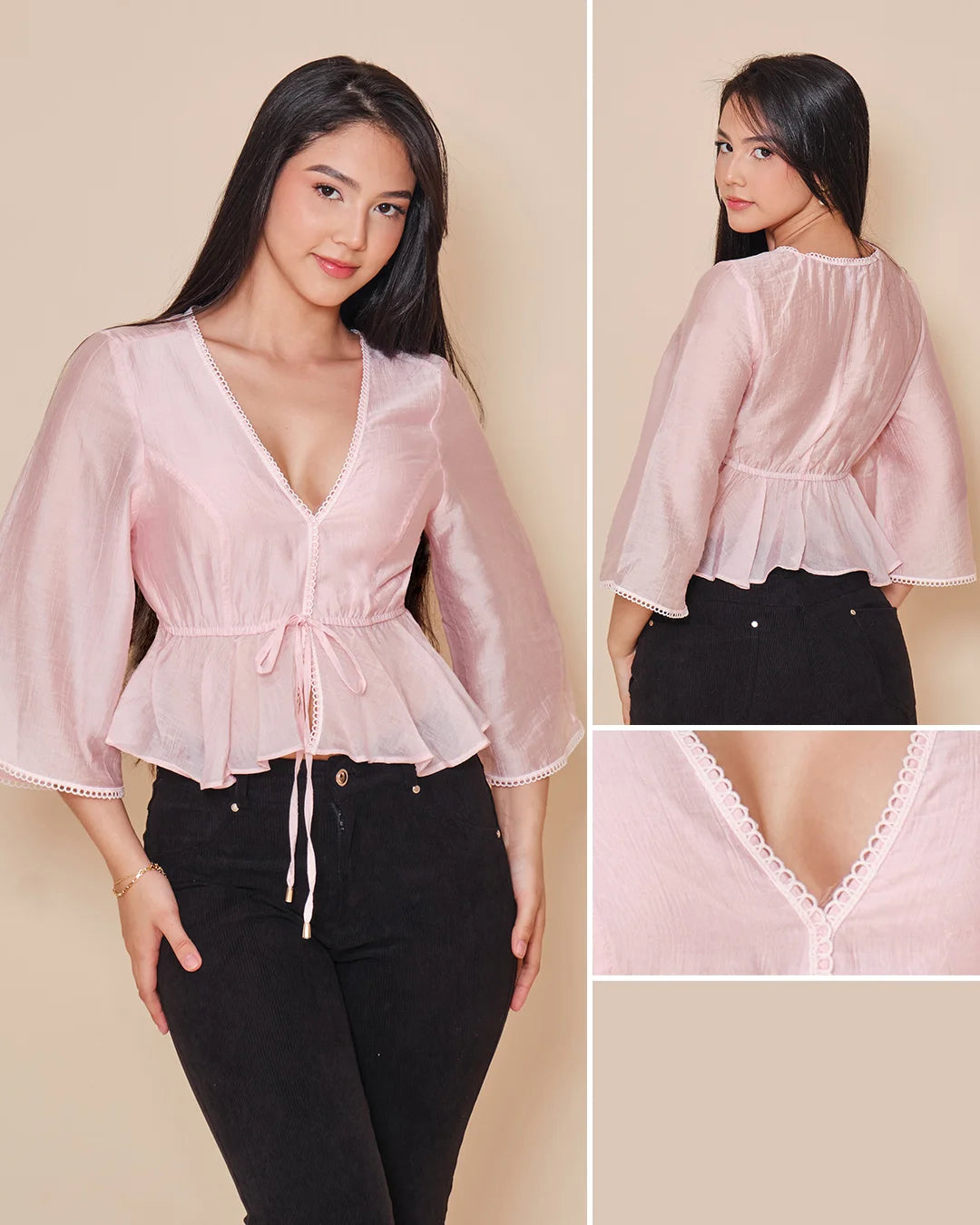ROSADO - blusa-corta-con-escote-profundo-bolero-en-ruedo-rosado