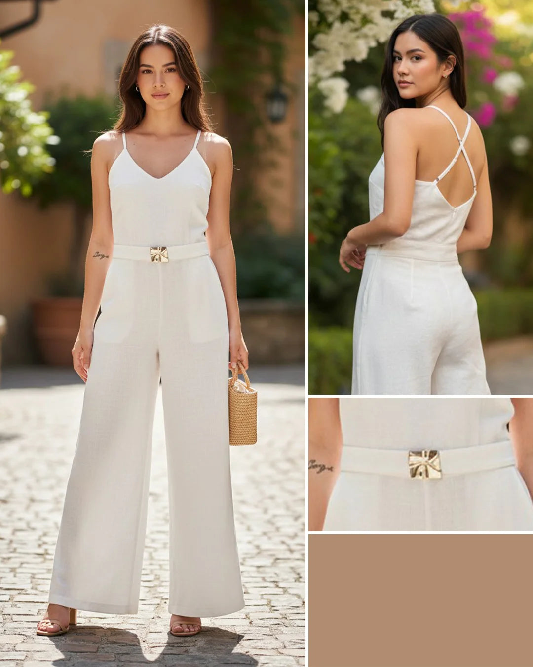 BEIGE - enterizo-blusa-de-tiras-pantalon-largo-beige