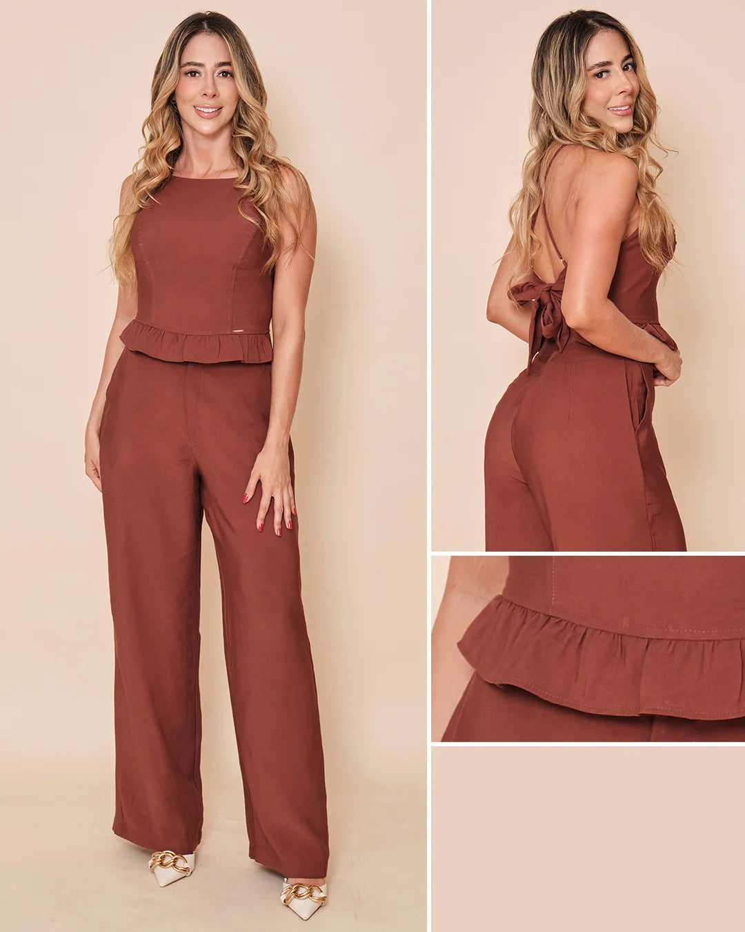 CHOCOLATE - conjunto-blusa-estraple-con-copas-amarre-en-espalda-pantalon-largo-chocolate