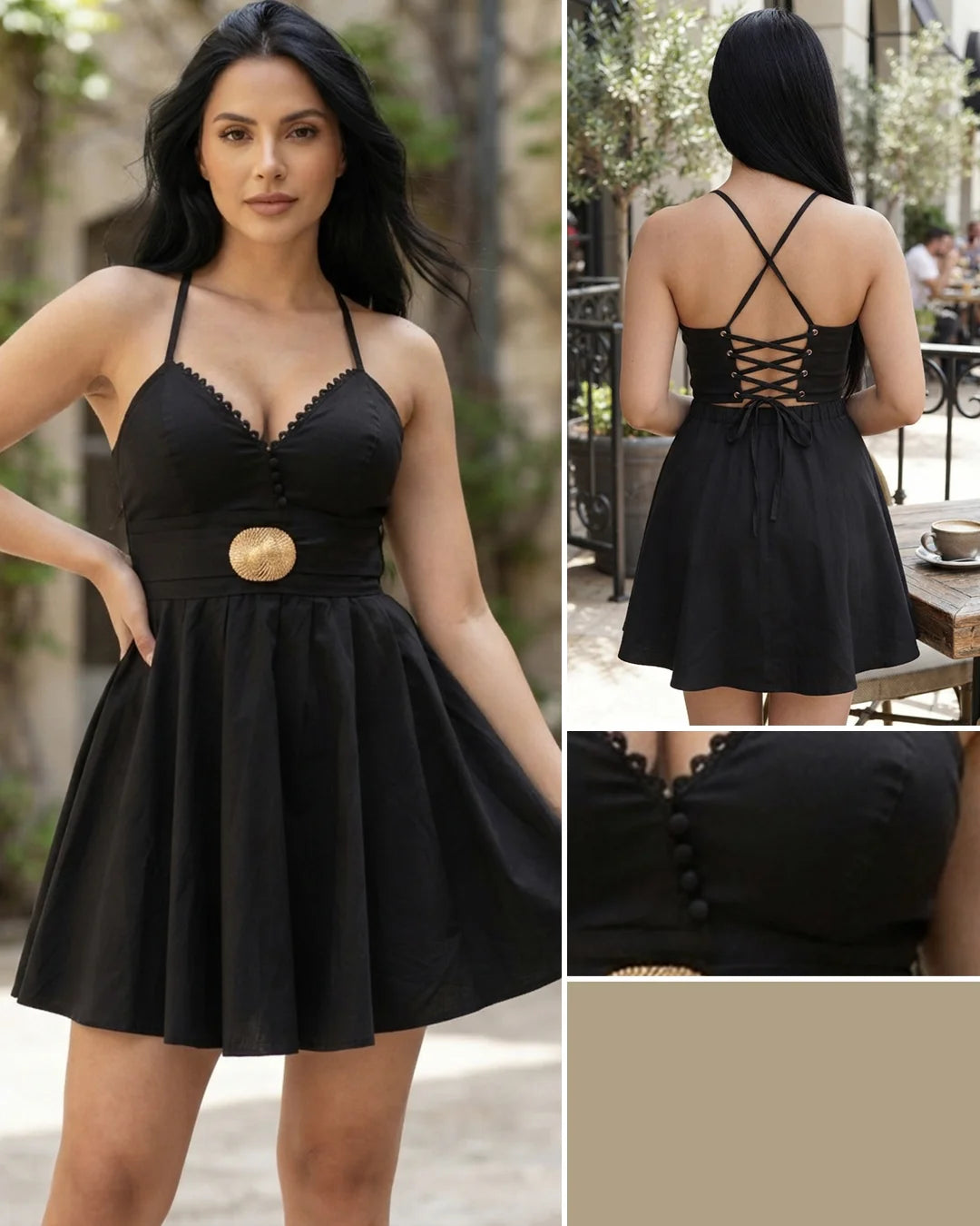 NEGRO - vestido-crop-top-de-tiras-con-copas-falda-corta-negro