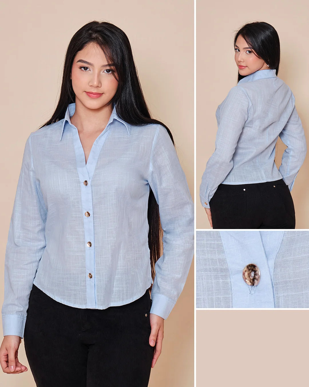 CELESTE - camisera-larga-manga-larga-en-tela-lino-celeste