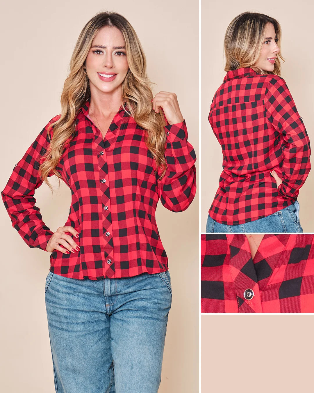 ROJO NEGRO - camisera-corta-con-manga-larga-charretera-rojo-negro