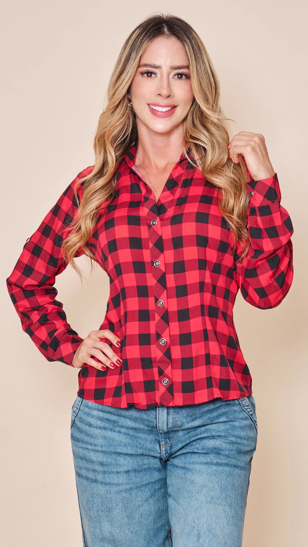 ROJO NEGRO - camisera-corta-con-manga-larga-charretera-rojo-negro