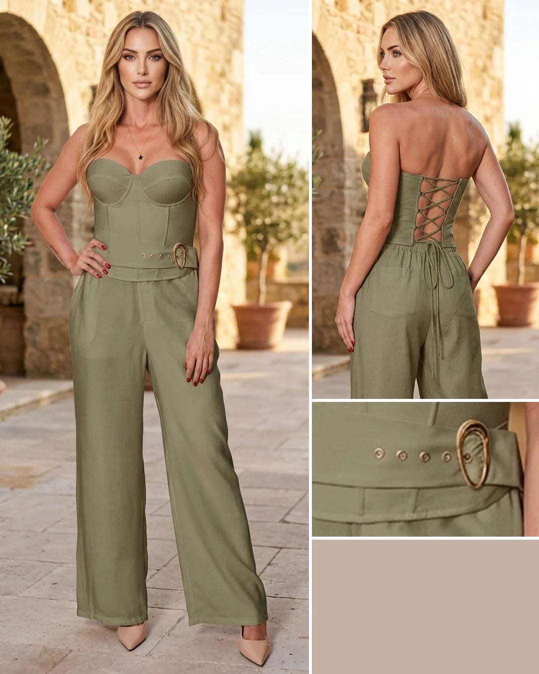 VERDE - conjunto-corset-con-varillas-pantalon-largo-con-bolsillos-cinturon-con-hebilla-verde