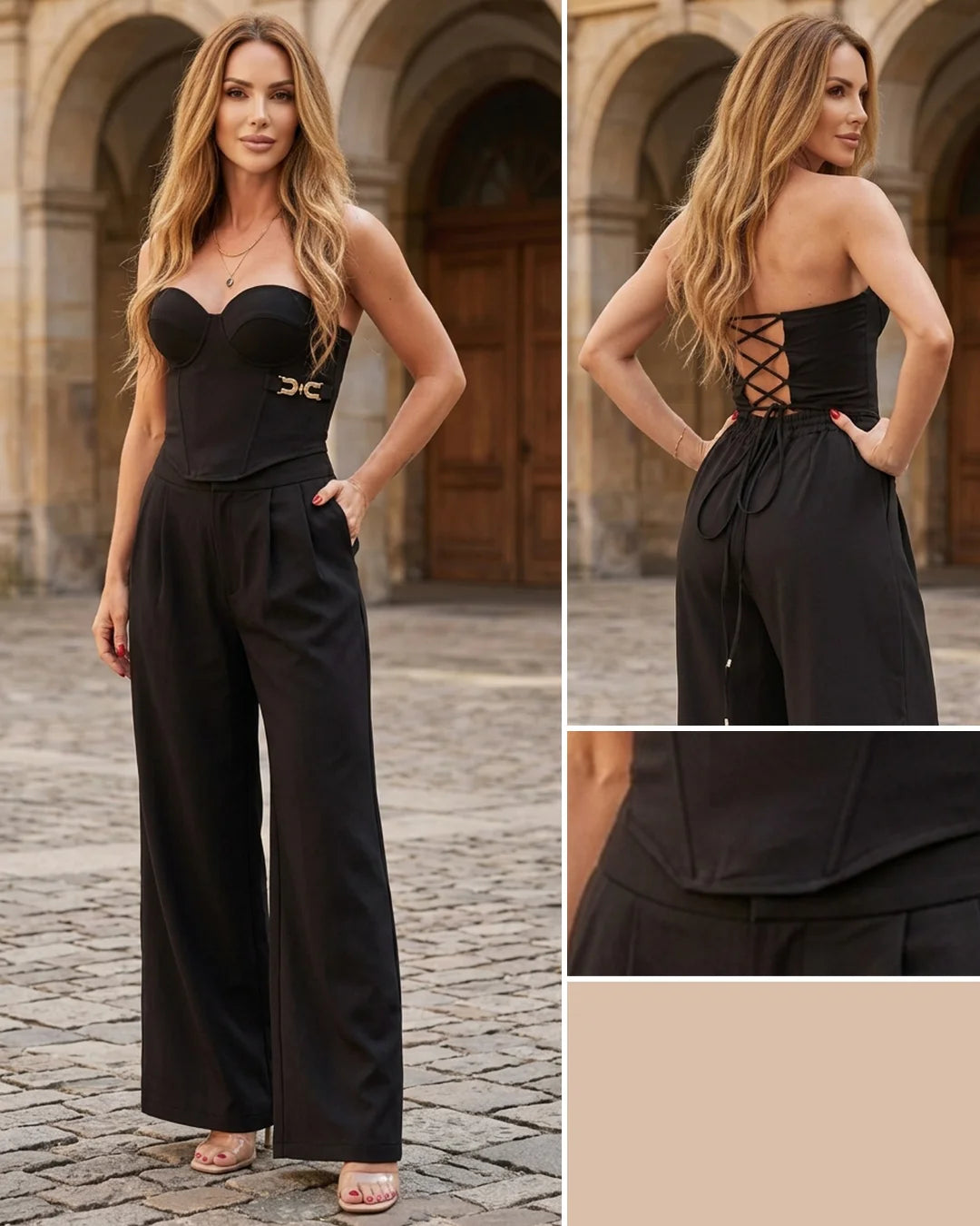 NEGRO - conjunto-corset-estraple-con-copa-y-varillas-pantalon-con-bolsillos-negro
