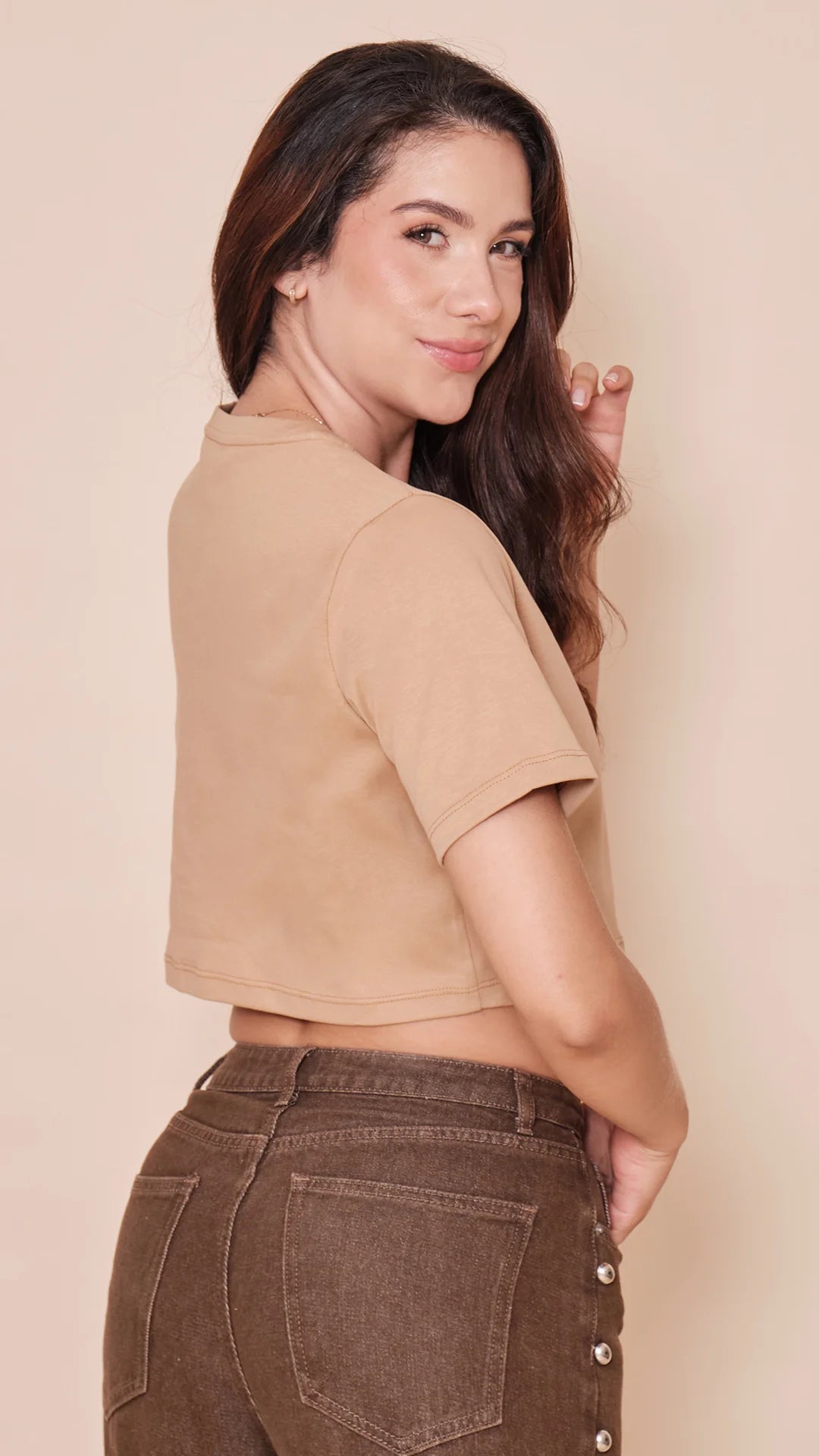 KAKI - blusa-basica-con-aplique-tela-cotton-especial-kaki