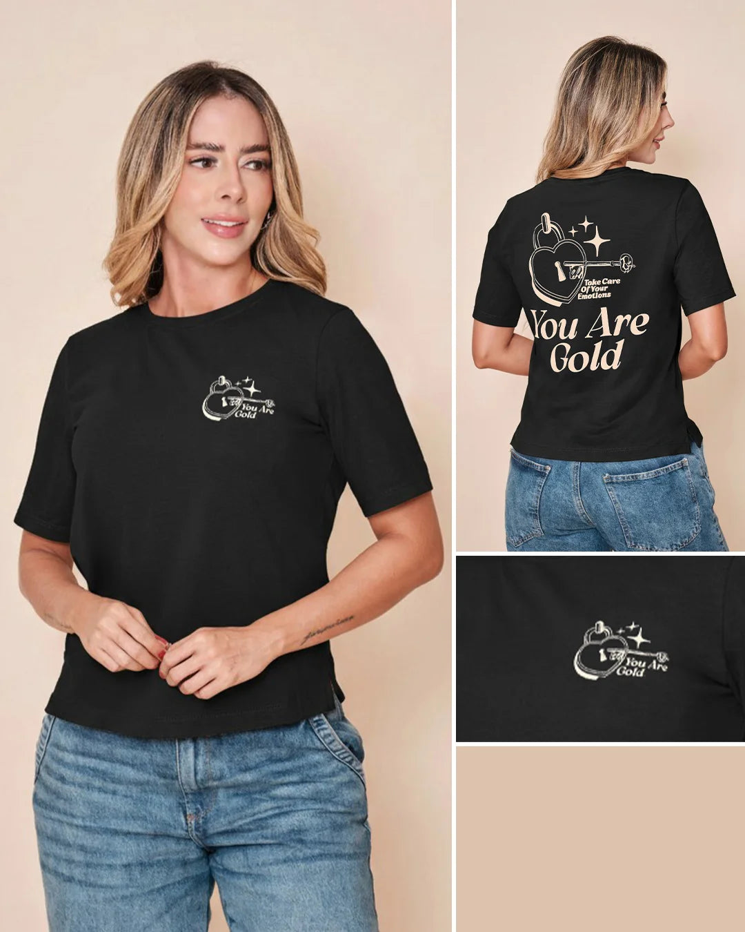 NEGRO - blusa-con-abertura-en-costado-dobladillo-ancho-estampado-sobre-tela-fria-negro
